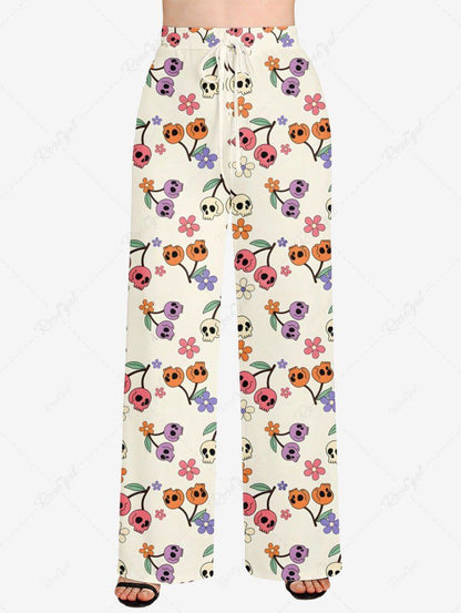 Skull Cherry Flower Printed Shirt Pants Dog And Owner Matching Outfits
