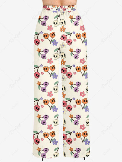 Skull Cherry Flower Printed Shirt Pants Dog And Owner Matching Outfits