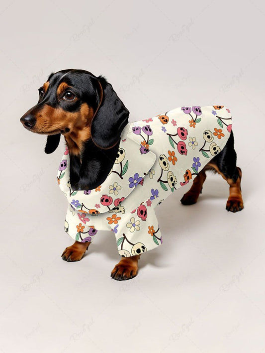 Pet's Skull Cherry Flower Print Button Shirt