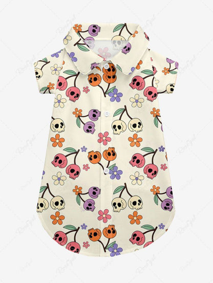 Skull Cherry Flower Printed Shirt Pants Dog And Owner Matching Outfits