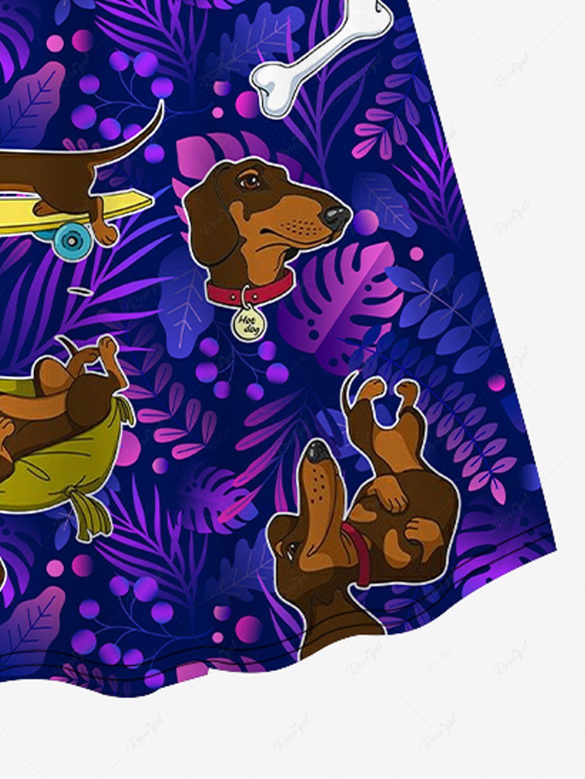 Plus Size Dogs Bones Tropocal Leaf Print Surplice Hawaii Cami Dress