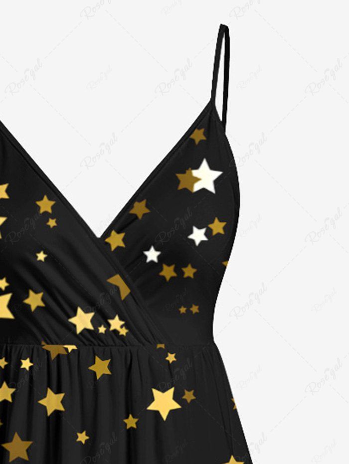 Plus Size Sunflower Star Print Hawaii Surplice A Line Cami Dress