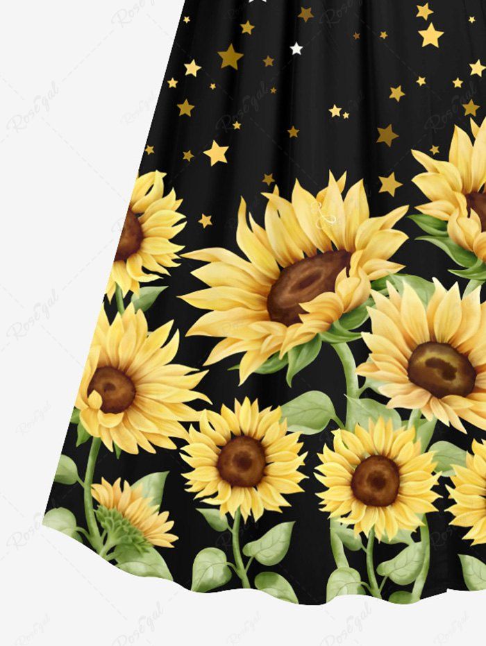 Plus Size Sunflower Star Print Hawaii Surplice A Line Cami Dress