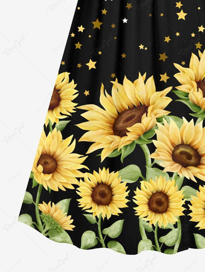 Plus Size Sunflower Star Print Hawaii Surplice A Line Cami Dress