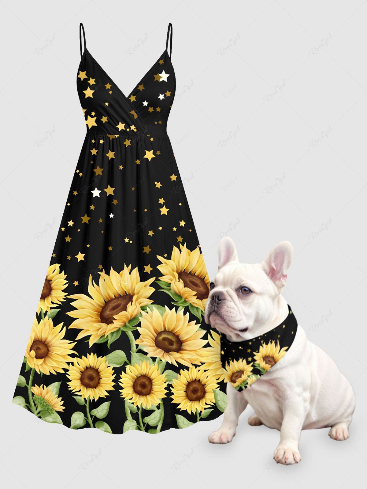 Sunflower Star Printed Hawaii Bandana Dress Dog And Owner Matching Outfits