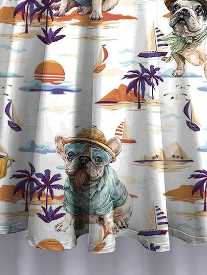 Plus Size Dogs Coconut Tree Sun Sailboat Print High Low Hawaii Cami Dress