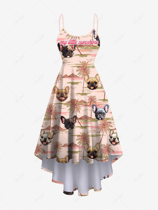 Plus Size Dogs Coconut Tree Letters Print High Low Hawaii Cami Dress