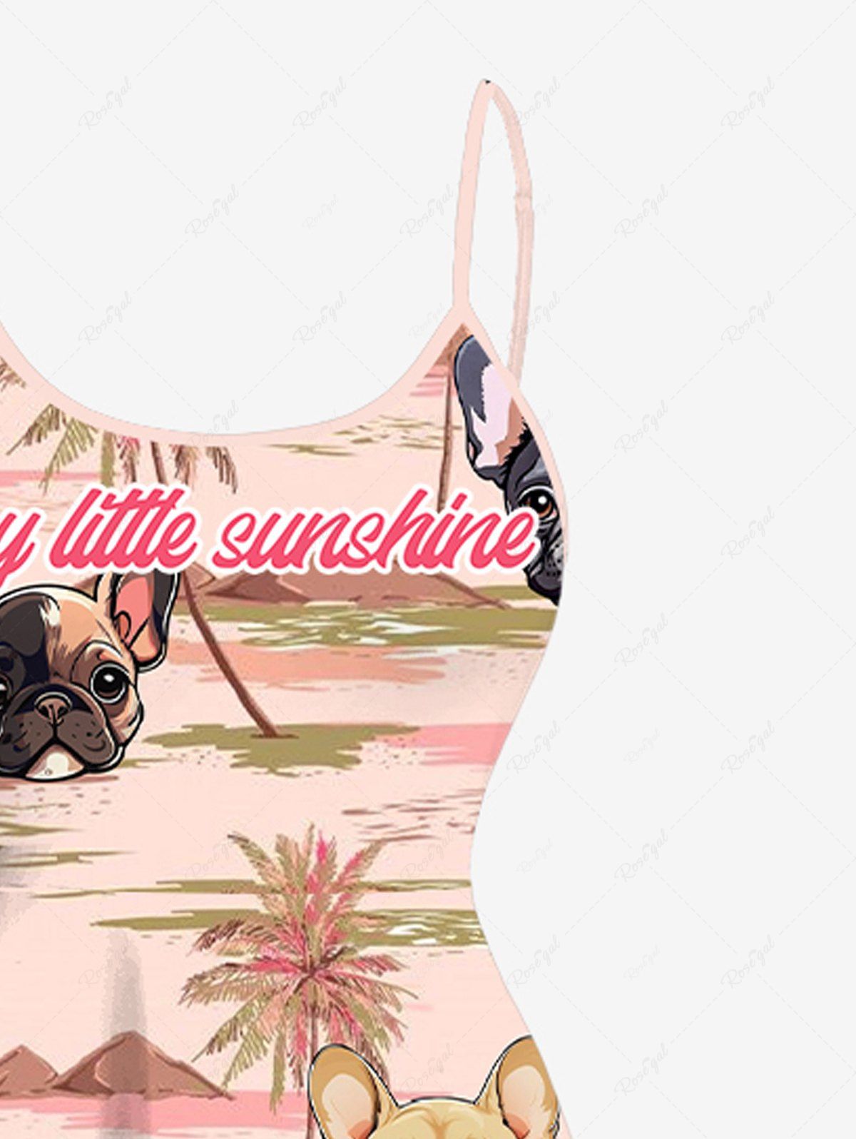 Plus Size Dogs Coconut Tree Letters Print High Low Hawaii Cami Dress