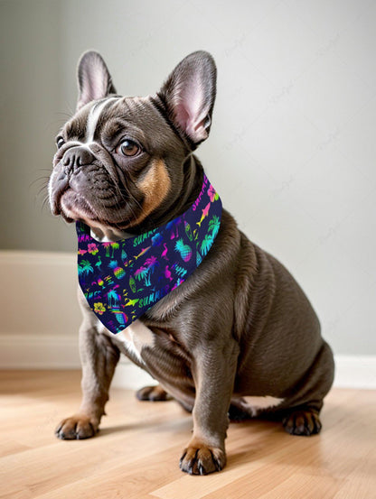 Colorful Coconut Tree Pineapple Hibiscus Flowers Flamingo Fish Print Hawaii Bandana and Tank Dress Dog and Owner Matching Outfits
