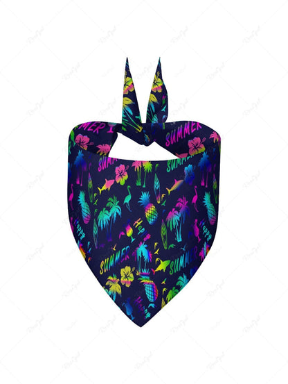 Pet's Colorful Coconut Tree Pineapple Hibiscus Flowers Flamingo Fish Print Hawaii Bandana
