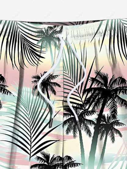 Plus Size Coconut Tree Tropical Leaf Ombre Print Hawaii Beach Shorts For Men