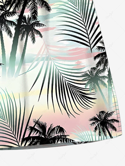 Plus Size Coconut Tree Tropical Leaf Ombre Print Hawaii Beach Shorts For Men
