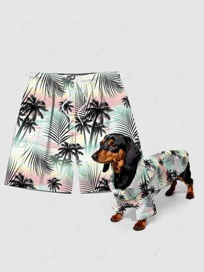Tropical Leaf Coconut Tree Print Hawaii Shirt and Beach Shorts Dog and Owner Matching Outfits