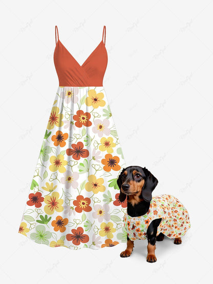 Colorful Flower Print Button Dresses Dog and Owner Matching Outfits