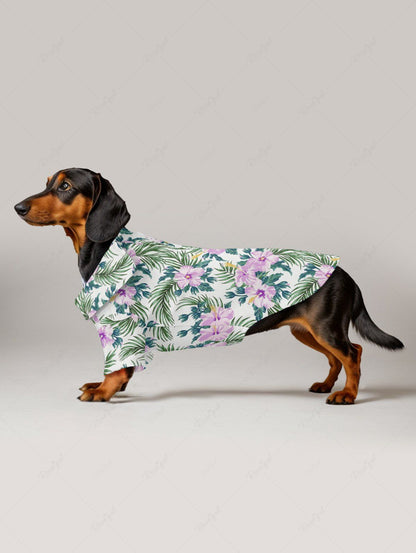 Pet's Tropical Leaf Hibiscus Flower Printed Hawaii Button Shirt