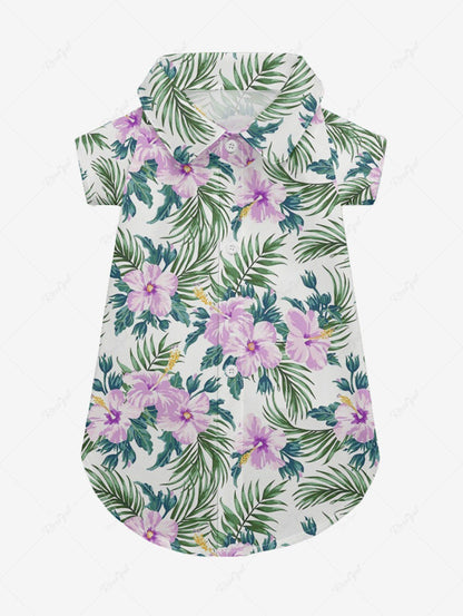 Pet's Tropical Leaf Hibiscus Flower Printed Hawaii Button Shirt
