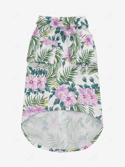 Pet's Tropical Leaf Hibiscus Flower Printed Hawaii Button Shirt
