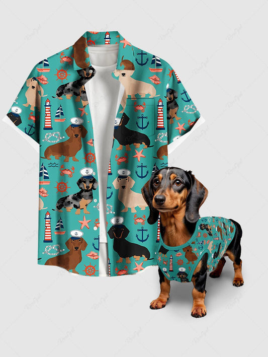 Dogs Starfish Crab Lighthouse Anchor Print Hawaii Tank Top and Shirt Dog and Owner Matching Outfits