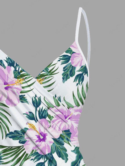 Plus Size Tropical Leaf Hibiscus Flower Print Hawaii Beach Cover