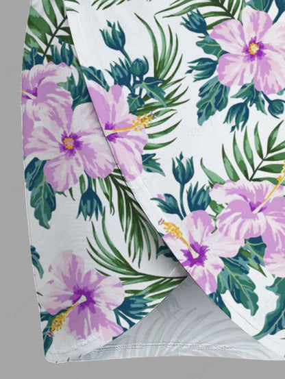 Plus Size Tropical Leaf Hibiscus Flower Print Hawaii Beach Cover