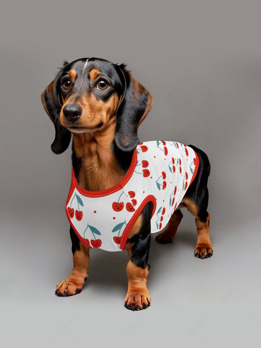 Pet's Cherry Leaf Print Tank Top