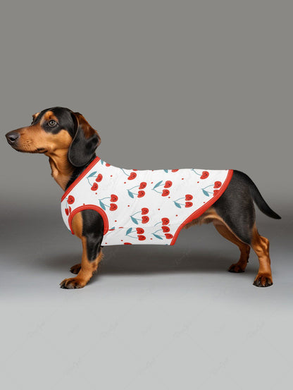 Cherry Leaf Print Tank Top and Pajama Set Dog and Owner Matching Outfits