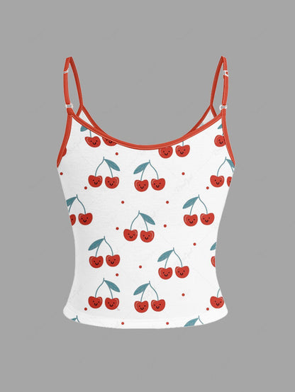 Cherry Smile Print Cami Top and Shorts Pajama Set