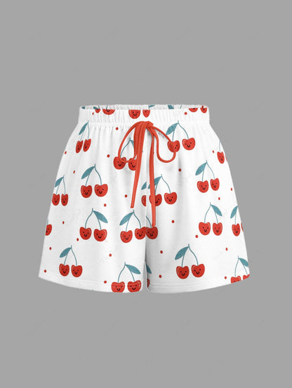 Cherry Smile Print Cami Top and Shorts Pajama Set