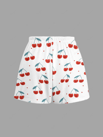 Cherry Smile Print Cami Top and Shorts Pajama Set