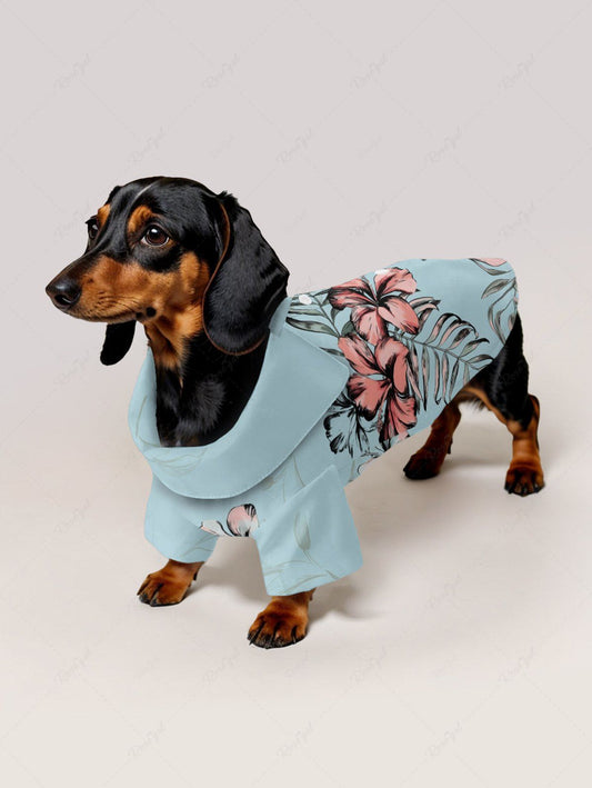 Pet's Hibiscus Flower Tropical Leaf Print Hawaii Button Shirt