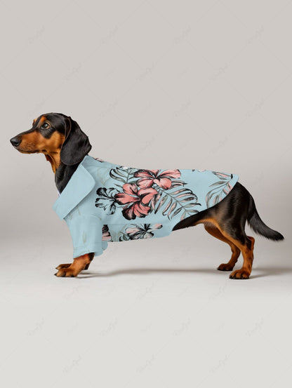 Pet's Hibiscus Flower Tropical Leaf Print Hawaii Button Shirt