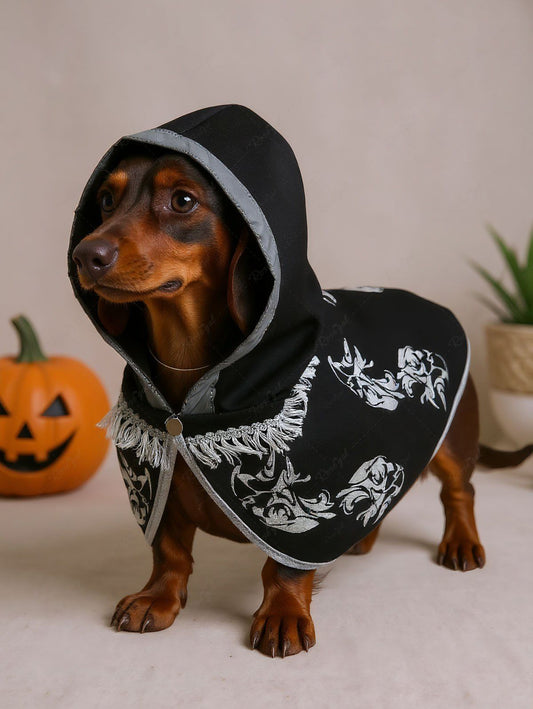 Pet's Monster Print Tassel Reflective Trim Halloween Button Cape Cloak