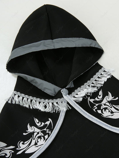 Pet's Monster Print Tassel Reflective Trim Halloween Button Cape Cloak
