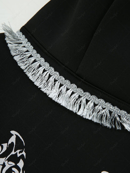 Pet's Monster Print Tassel Reflective Trim Halloween Button Cape Cloak