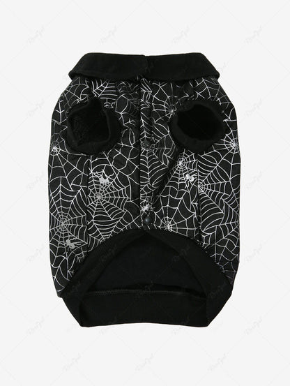 Pet's Silver Stamping Spider Web Print Turn-down Collar Halloween Button Contrast Piping Sweatshirt