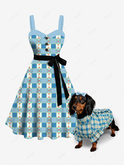 Plaid Flowers Print Ruffles Dresses Dog and Owner Matching Outfits