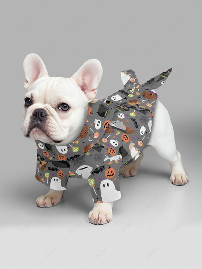Pet's Halloween Costume Dogs Ghost Skulls Candy Pumpkin Print Shirt