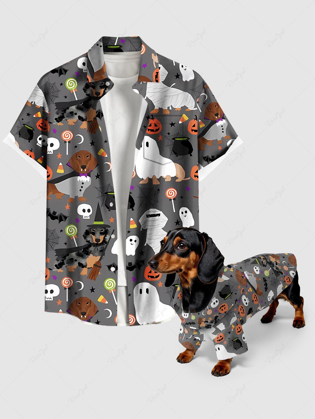 Halloween Costume Dogs Ghost Skulls Candy Pumpkin Print Shirts Dog and Owner Matching Outfits