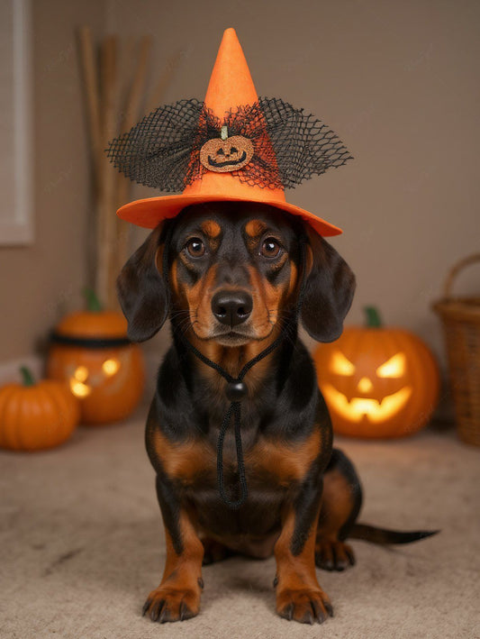 Pet's Halloween Costume Pumpkin Bowknot Fishnet Hat With Windproof Rope