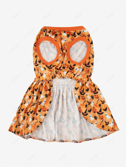Halloween Pumpkin Bat Hat Ghost Spider Print Bowknot Dresses Dog and Owner Matching Outfits