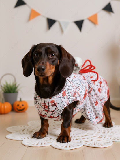 Halloween Spider Web Paint Splatter Print Skull Dresses Dog and Owner Matching Outfits