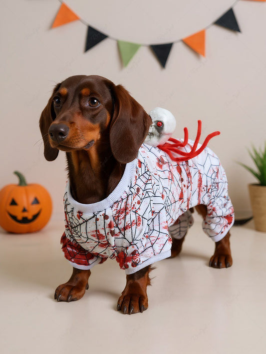 Pet's Halloween Costume Spider Web Paint Splatter Print Skull Fleece Pajama