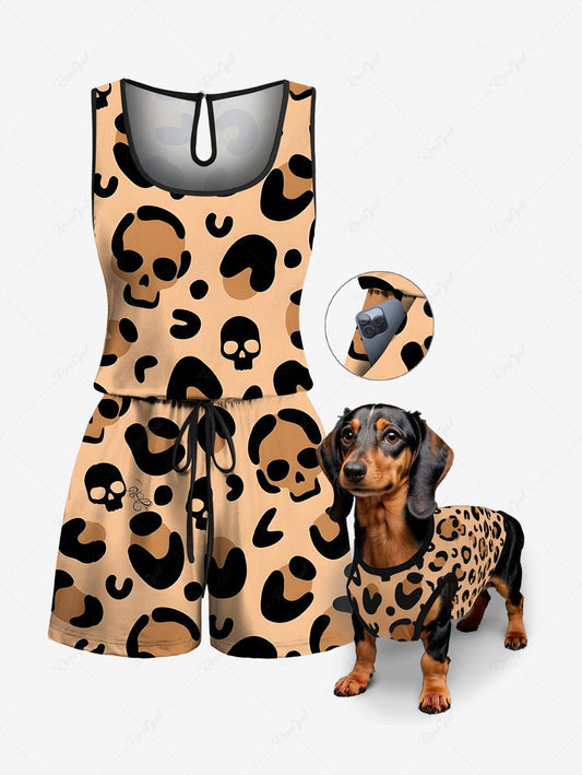 Skull Mushroom Leopard Printed Halloween Tank Top Romper Dog And Owner Matching Outfits