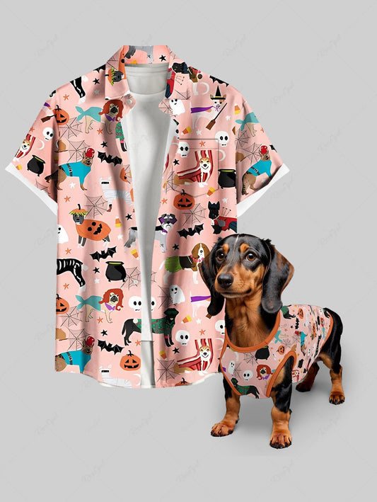 Halloween Pumpkin Bat Spider Web Dogs Skulls Ghost Print Tank Top and Shirt Dog and Owner Matching Outfits