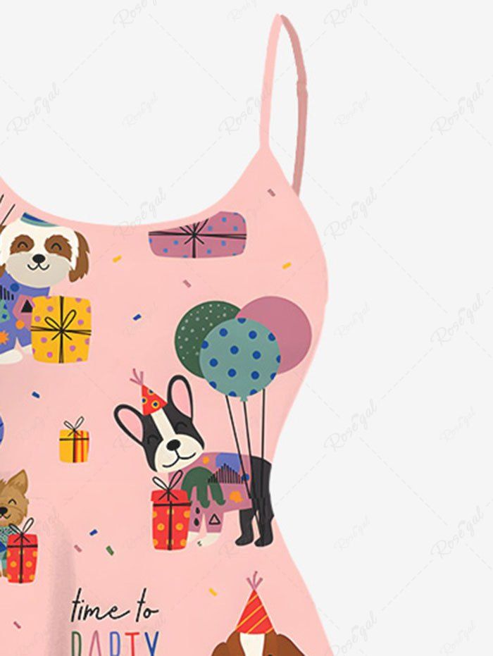Plus Size Cute Dog Balloons Print High Low Asymmetric Cami Dress