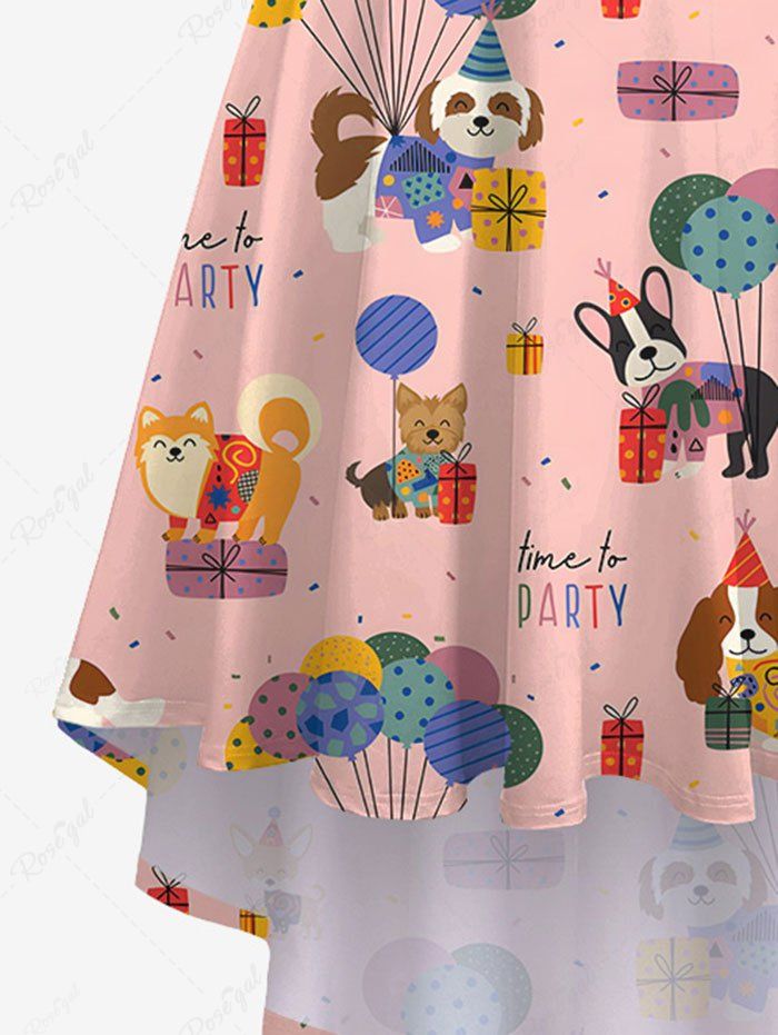 Plus Size Cute Dog Balloons Print High Low Asymmetric Cami Dress