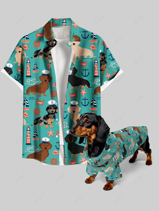 Dogs Anchor Lighthouse Crab Starfish Print Shirt Dog and Owner Matching Outfits