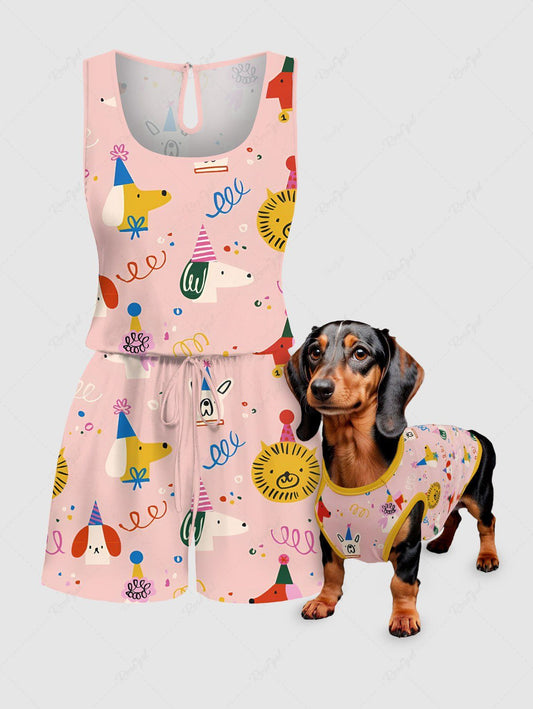 Cute Puppy Lion Animal Printed Birthday Party Tank Top Romper Dog And Owner Matching Outfits