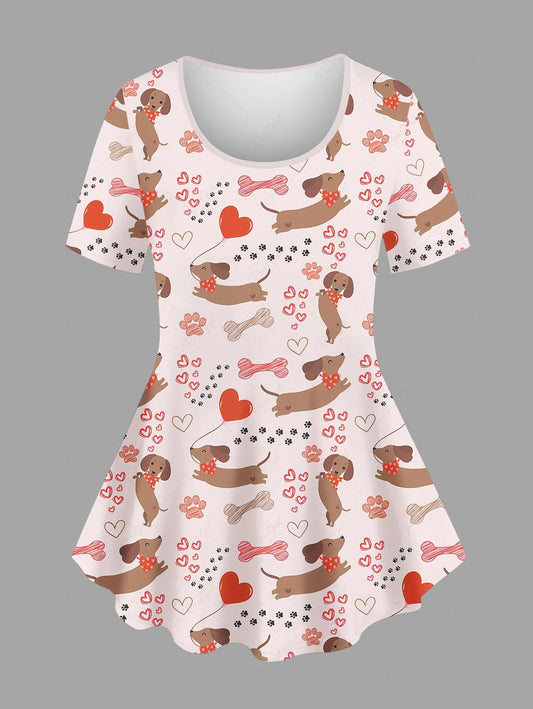 Plus Size Dogs Heart Bone Foot Print T-shirt