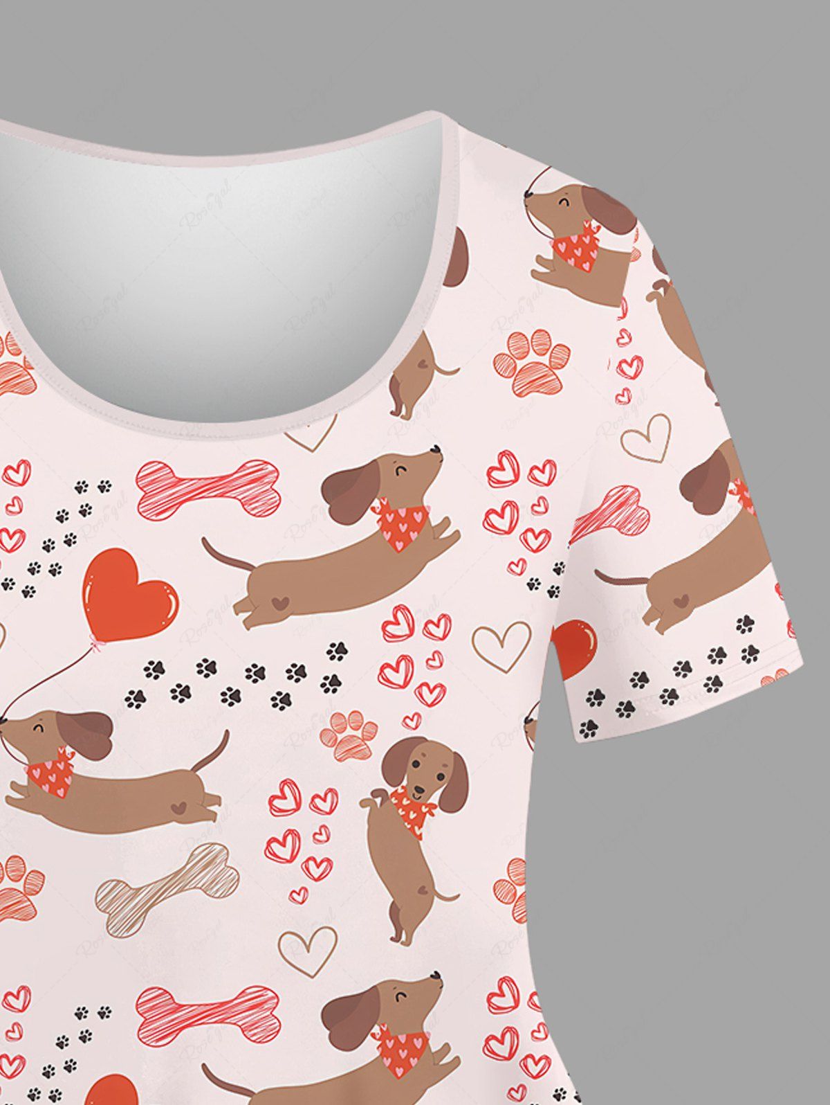 Plus Size Dogs Heart Bone Foot Print T-shirt